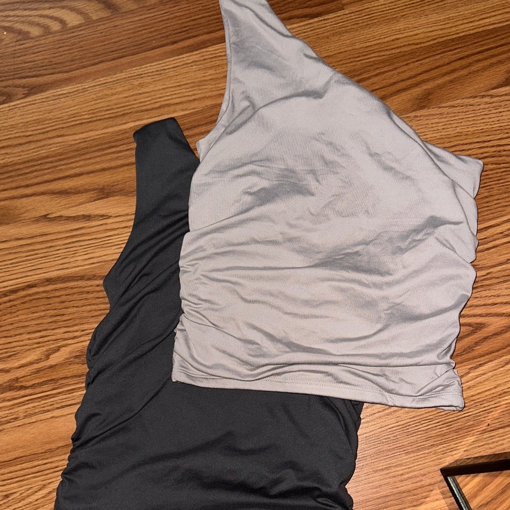 BUNDLE - Grey One Shoulder Ruched Crop Tops